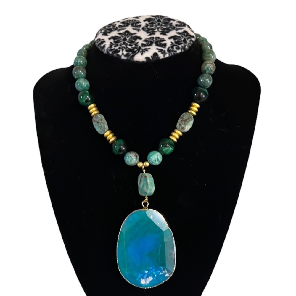 Barse Turquoise and gold statement necklace